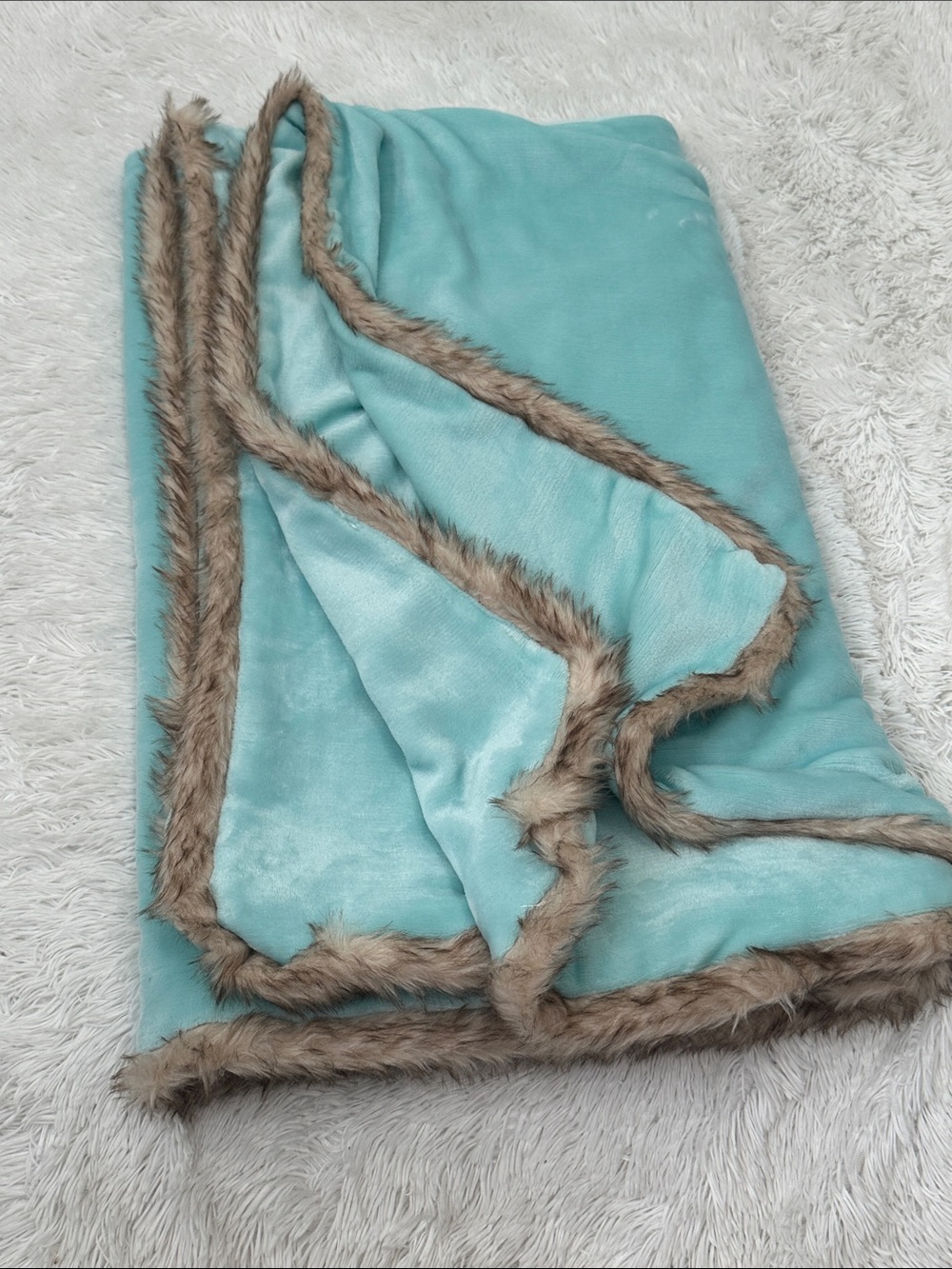 🌴 Pier 1 Plush & Faux Fur Trim Throw Blanket 78x56